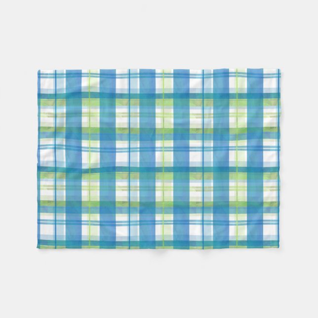 Madras Kariert Green und Blue Fleecedecke (Vorderseite (Horizontal))
