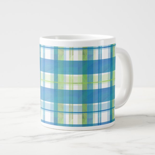 Madras Kariert Green und Blue Jumbo-Tasse (Vorderseite Rechts)
