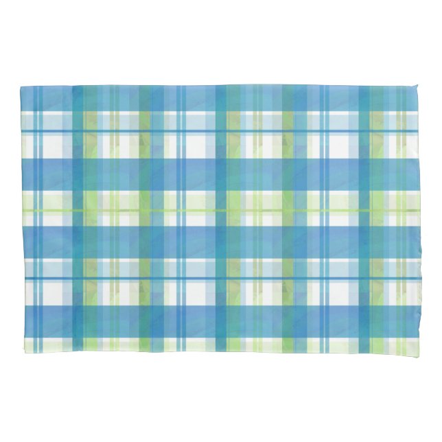 Madras Kariert Green und Blue Kissenbezug (Vorderseite)