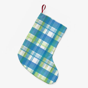 Madras Kariert Green und Blue Kleiner Weihnachtsstrumpf