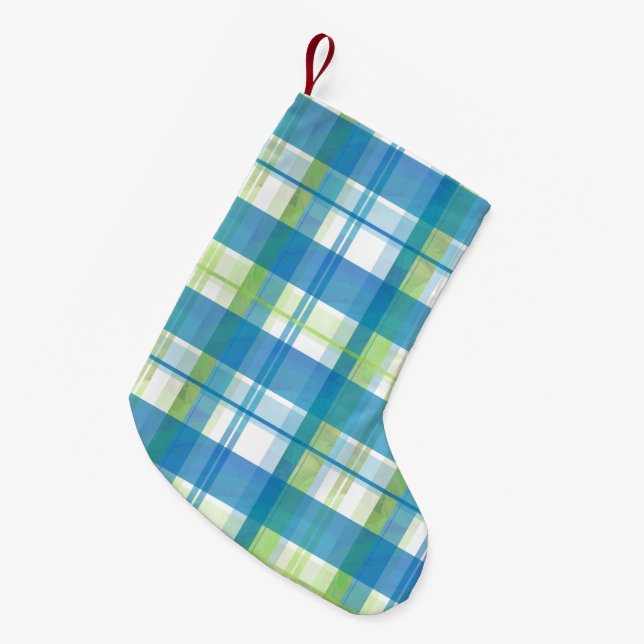 Madras Kariert Green und Blue Kleiner Weihnachtsstrumpf (Vorderansicht (hängend))
