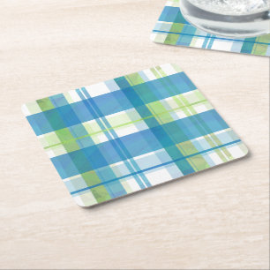 Madras Kariert Green und Blue Rechteckiger Pappuntersetzer
