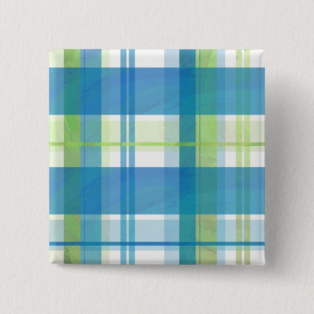 Madras-Karo Grün und Blau Button (Vorderseite)