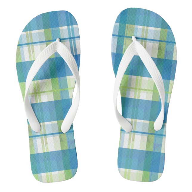 Madras-Karo Grün und Blau Flip Flops (Fußbett)