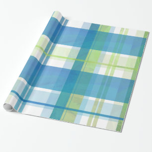 Madras-Karo Grün und Blau Geschenkpapier