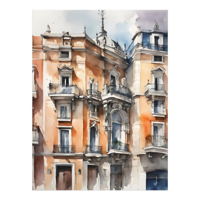 Madrid Aquarellkunst Fotodruck (Vorne)