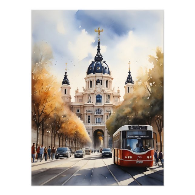Madrid Aquarellkunst Fotodruck (Vorne)