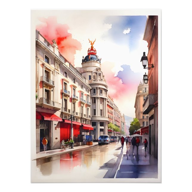 Madrid Aquarellkunst Fotodruck (Vorne)