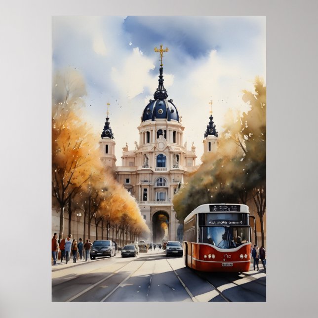 Madrid Aquarellkunst Poster (Vorne)