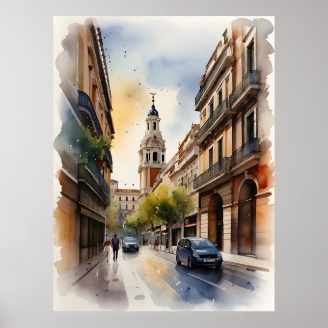Madrid Aquarellkunst Poster (Vorne)