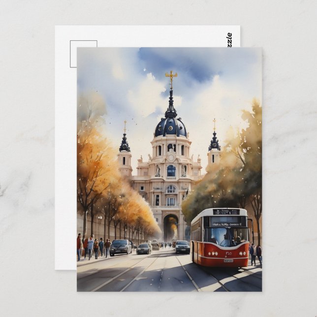 Madrid Aquarellkunst Postkarte (Vorne/Hinten)