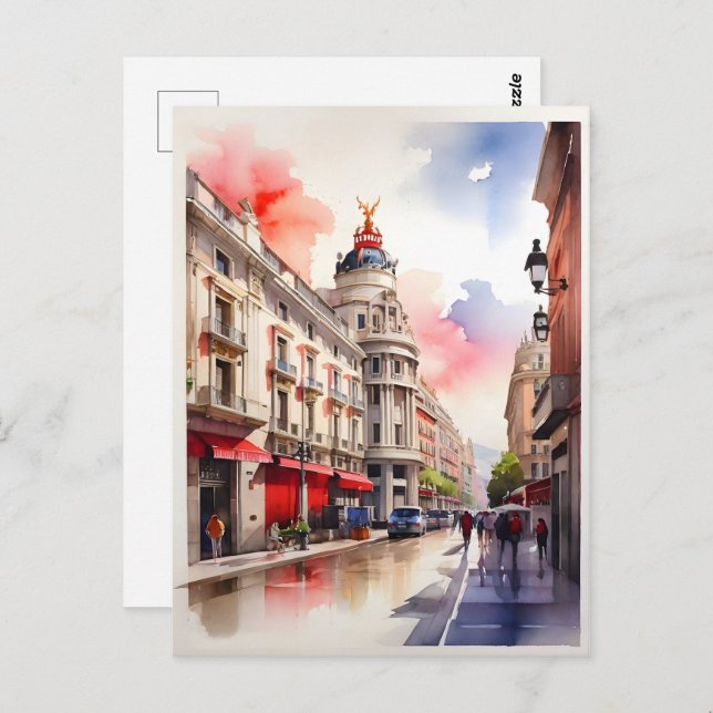 Madrid Aquarellkunst Postkarte (Vorne/Hinten)