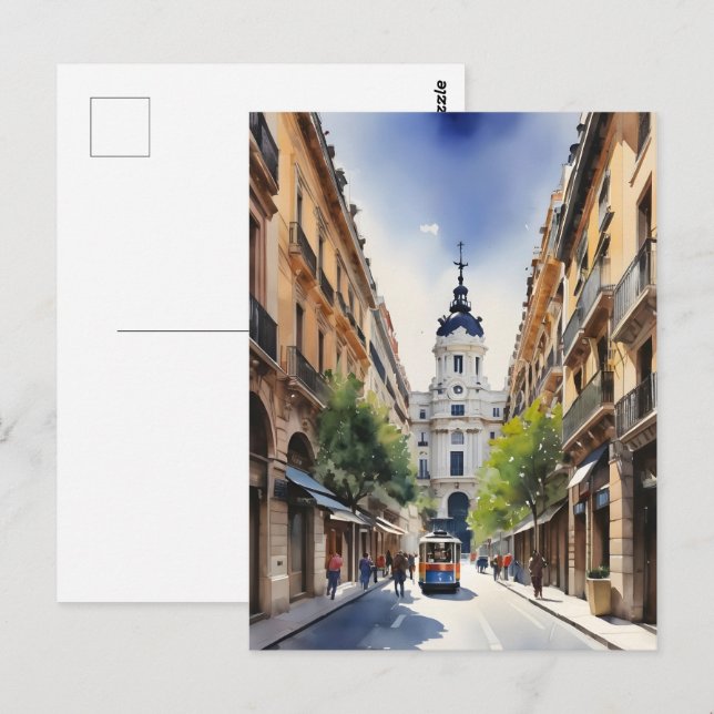 Madrid Aquarellkunst Postkarte (Vorne/Hinten)