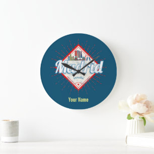 Madrid Hauptstadt Spanien Retro-Silhouette Vintage Große Wanduhr