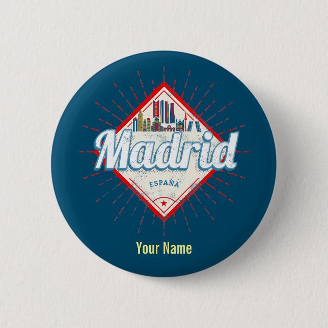 Madrid Hauptstadt Spanien Retro Skyline Vintag Button (Vorderseite)
