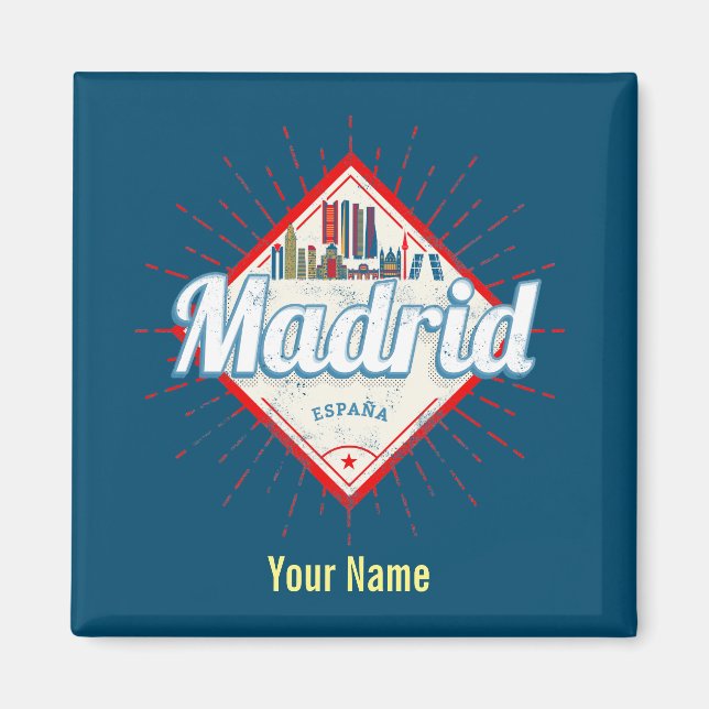 Madrid Hauptstadt Spanien Retro Skyline Vintag Magnet (Vorne)
