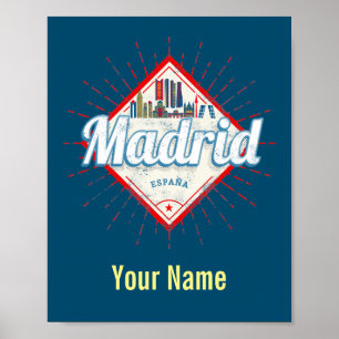 Madrid Hauptstadt Spanien Retro Skyline Vintage Poster