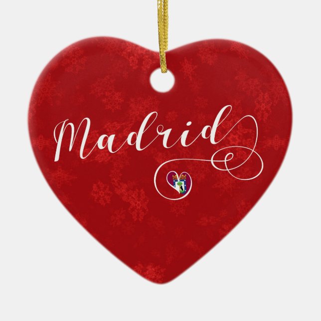 Madrid Herz, Weihnachtsbaum Ornament, Spanien Keramikornament (Vorne)