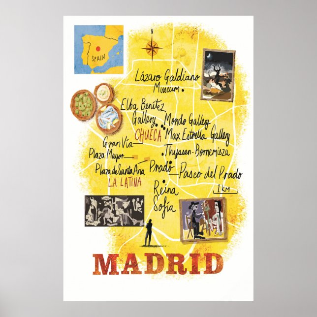 Madrid, Karte, Reiseplakat Poster (Vorne)
