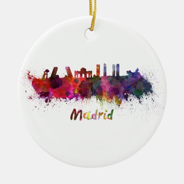 Madrid skyline im Watercolor Keramik Ornament (Vorne)
