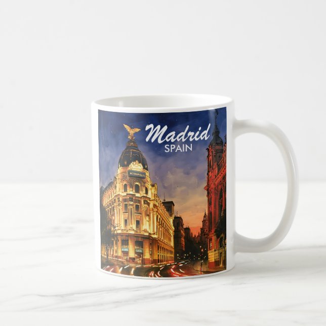 Madrid Spain Gran Via Night Watercolor Cityscape Kaffeetasse (Rechts)