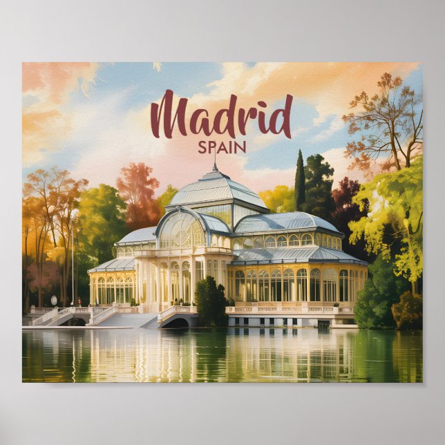 Madrid Spain Palacio de Cristal Watercolor Travel Poster (Vorne)