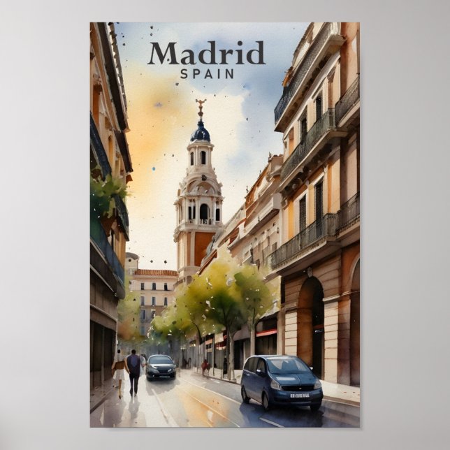 Madrid Spanien Aquarellbilder Reisen Poster (Vorne)