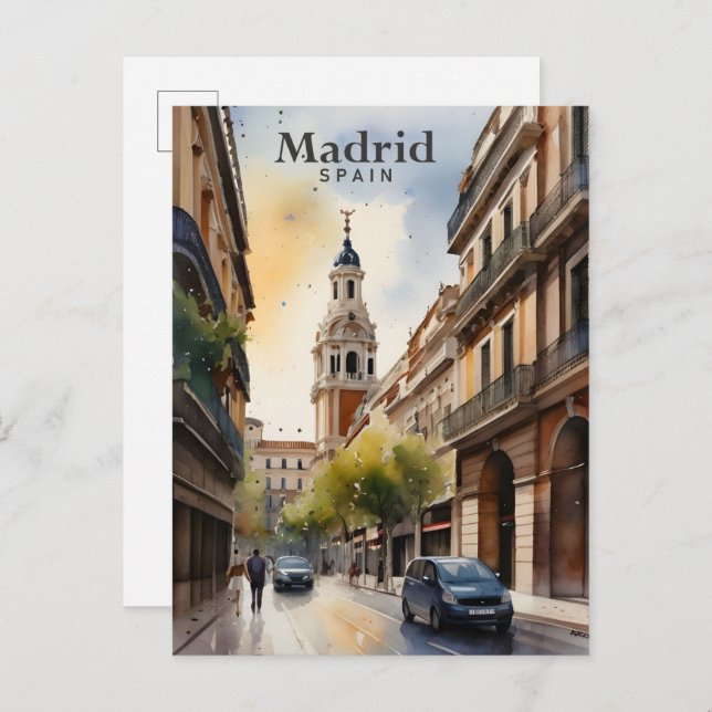 Madrid Spanien Aquarellbilder Reisen Postkarte (Vorne/Hinten)