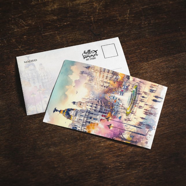 Madrid Spanien Aquarellfarben Postkarte (Von Creator hochgeladen)