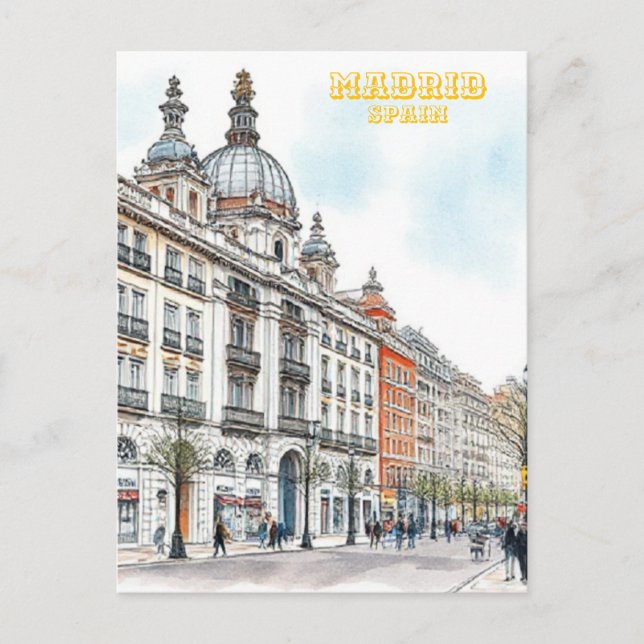 Madrid Spanien Aquarellmalerei Postkarte (Vorderseite)