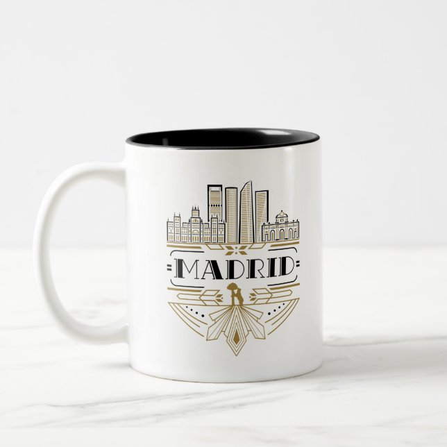 Madrid Spanien Art Deco Souvenir Zweifarbige Tasse (Links)