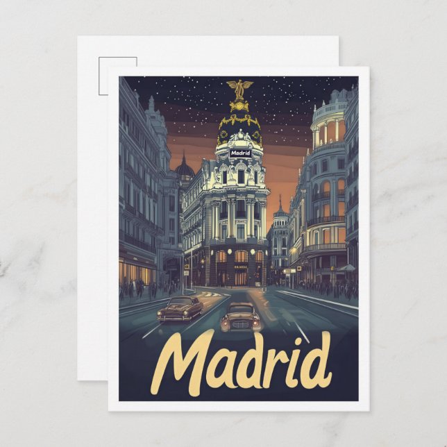 Madrid Spanien Art Vintage Reisen Illustration Postkarte (Vorne/Hinten)