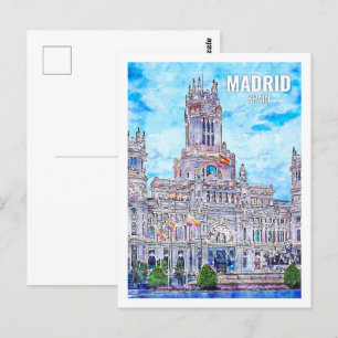 Madrid Spanien Berühmter Reiseort Wasserfarbe Postkarte