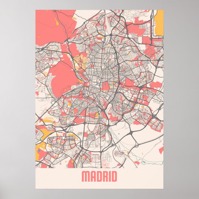 Madrid - Spanien Chalk City Map Poster (Vorne)