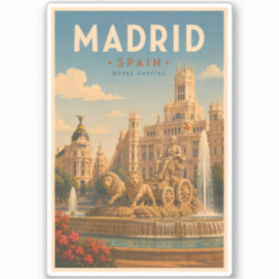 Madrid Spanien Cibeles-Brunnen Illustration Reise Aufkleber