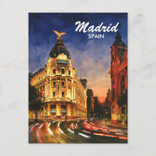 Madrid Spanien Gran Via Nacht Aquarell Stadtansich Postkarte