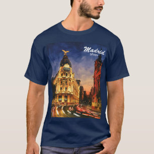 Madrid Spanien Gran Via Nacht Aquarell Stadtansich T-Shirt