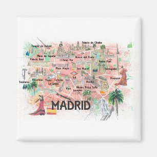 Madrid Spanien Illustrierte Karte mit Hauptstrasse Magnet