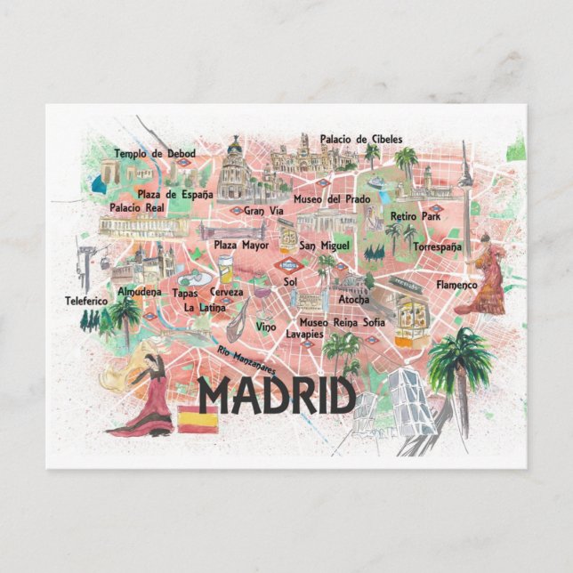 Madrid Spanien Illustrierte Karte mit Straßen (Vorderseite)