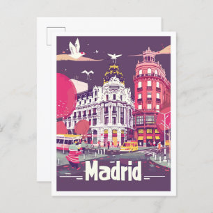 Madrid Spanien Jahrgang Reise Illustration Postkarte