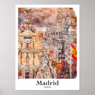 Madrid Spanien Kunst Reisen Wasserfarben Hand zeic Poster