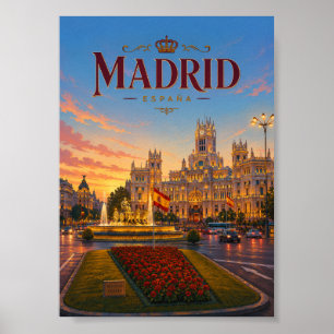 Madrid Spanien Plaza de Cibeles Sonnenuntergang An Poster