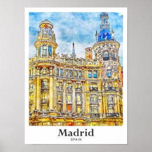 Madrid Spanien Reisen Wasserfarbenhandzeichnung Poster