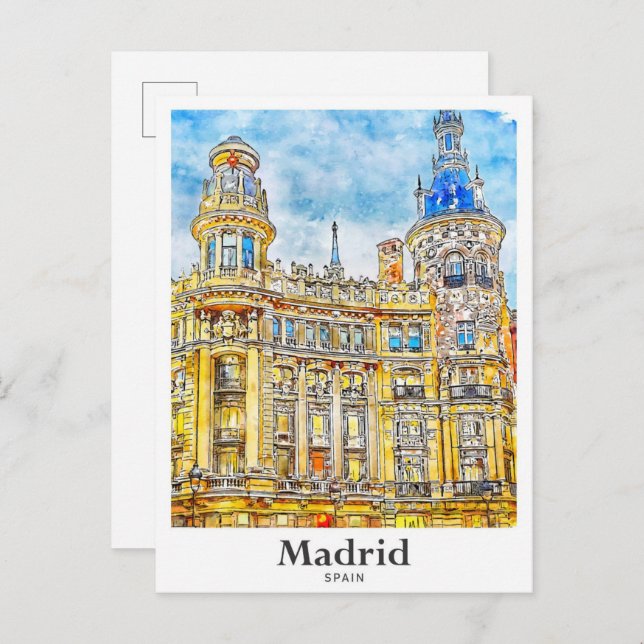 Madrid Spanien Reisen Wasserfarbenhandzeichnung Postkarte (Vorne/Hinten)