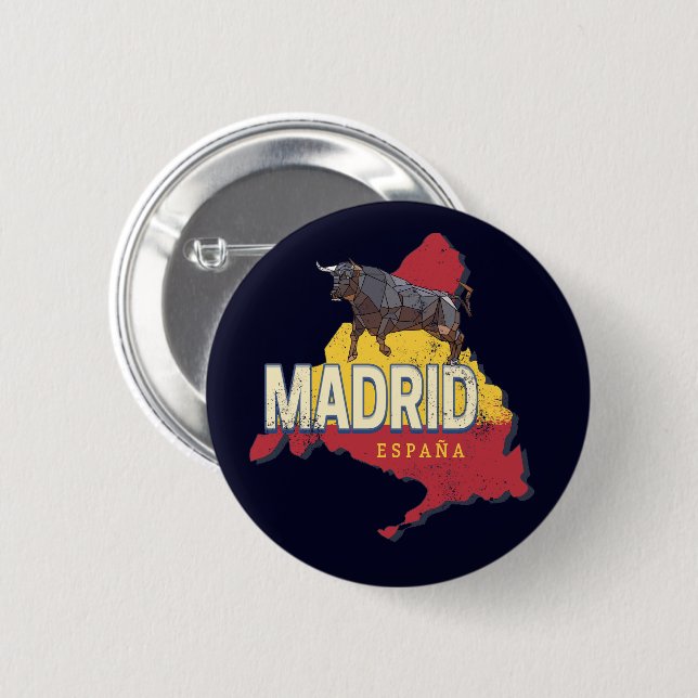 Madrid Spanien Retro Region Karte Vintag Bull Button (Vorne & Hinten)