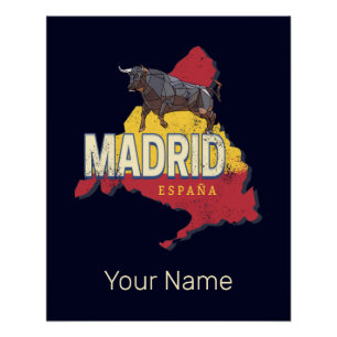 Madrid Spanien Retro-Regionskarte Vintage-Bulle Poster