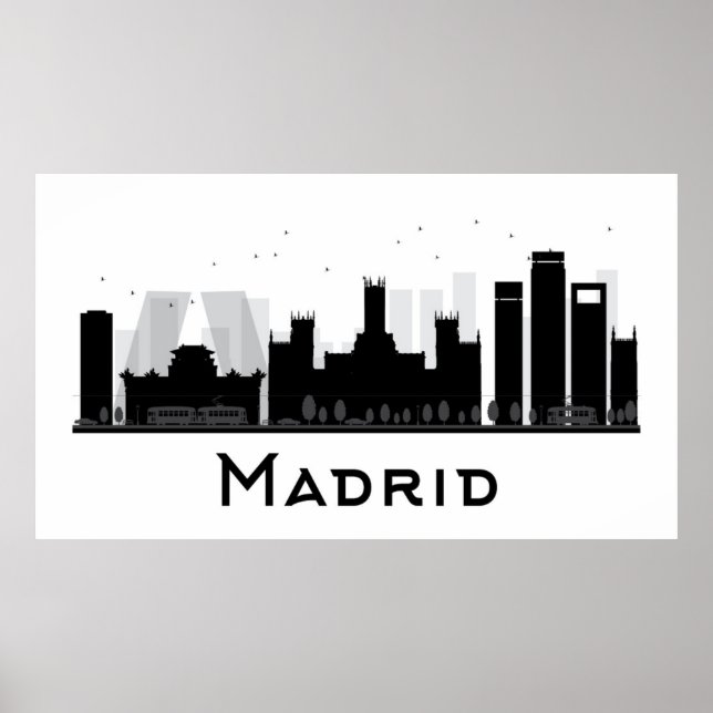 Madrid, Spanien | Schwarz-Weiß-City-Skyline Poster (Vorne)