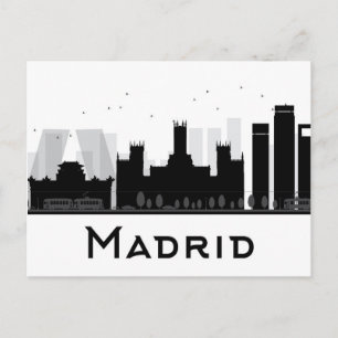 Madrid, Spanien   Schwarz-Weiß-City-Skyline Postkarte