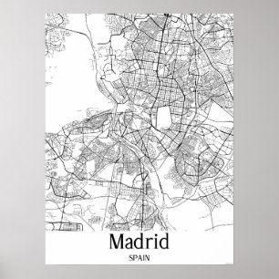 Madrid Spanien Schwarz-Weiß-Stadtplan Poster