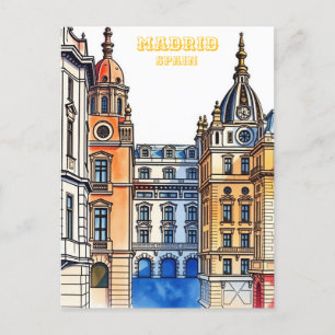Madrid Spanien Silhouette Aquarellmalerei Postkarte